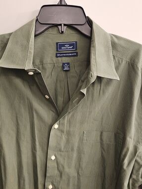 Dockers Olive Green Thin-Striped Long Sleeve Button-Up Shirt